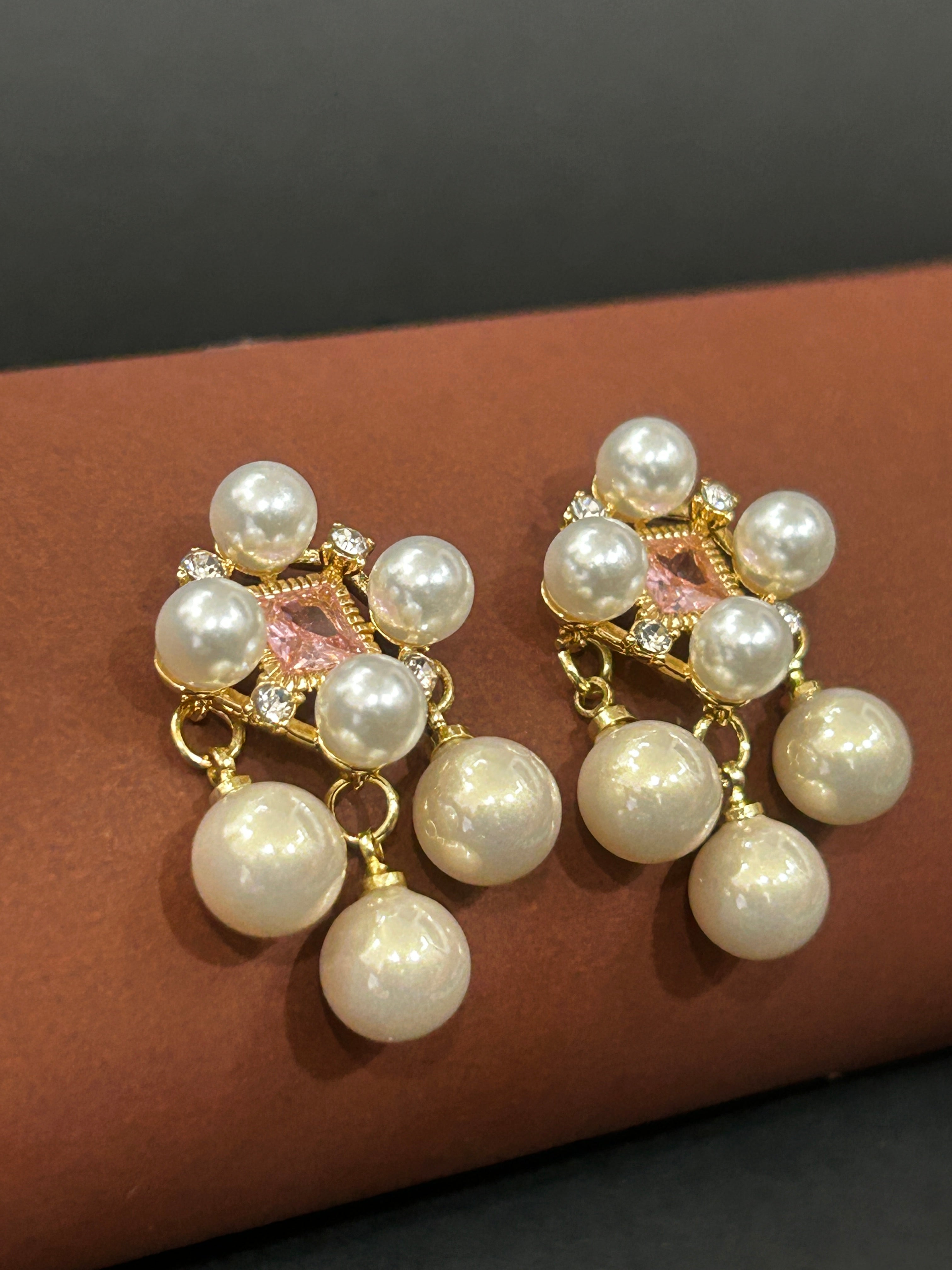 Vintage Pearl & Crystal Drop Earrings-Mivanaa